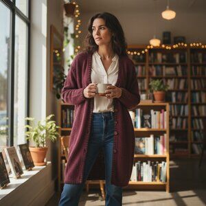 Roman Originals Longline Soft Cardigan Sweater Womens Sz L/XL Burgundy #252A